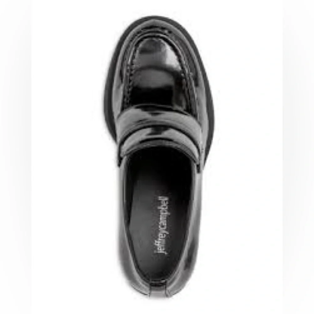 Jeffrey Campbell Women's Black Patent Leather Plain-Jane Block Heel Loafers 6.5
